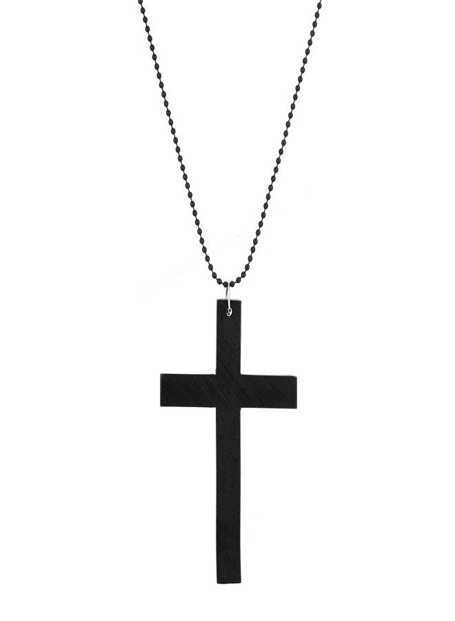 KURTCB Chunky Cross Necklace for Men Women Goth Y2k Big Wooden Cross Pendant Necklace Halloween Nun Witch Costume Christmas Christian Gifts (Black) - Image 1